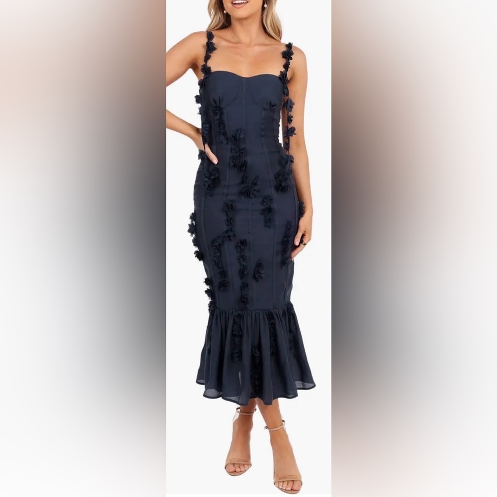 NEW PETAL & PUP Posedly Rosette Mermaid navy  Midi Dress sz M - Picture 4 of 12